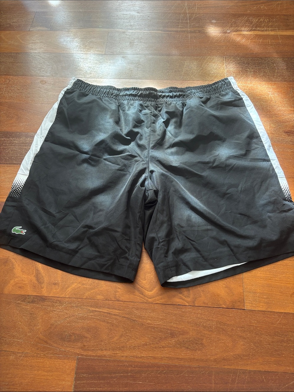 Lacoste Men's Black Athletic Shorts with White Side Panels